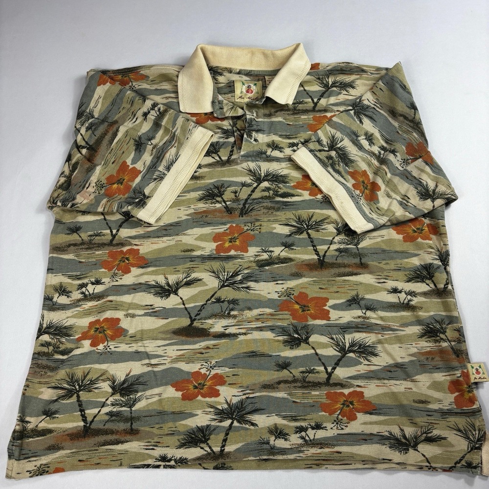 Joe Marlin Men Sage XL Polo Shirt Short Sleeve Floral 100% Cotton Hawaiian NWT
